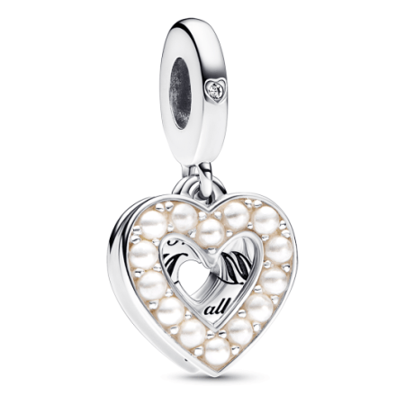 PANDORA Gyöngyházfényű fehér szív dupla függő charm Charmok webáruház szép ékszerek