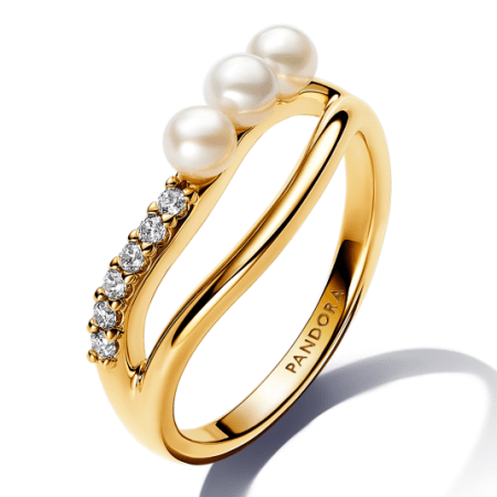 PANDORA aranyozott gyűrű gyöngyökkel és cirkóniumokkal  gyűrű 163258C01 Gyűrűk webáruház szép ékszerek