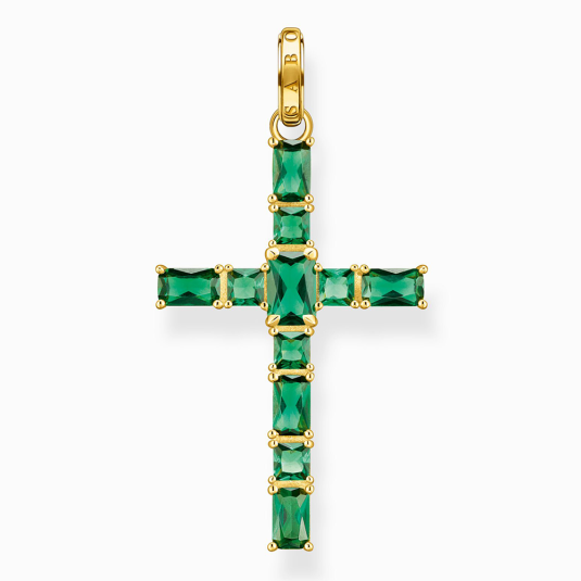 THOMAS SABO medál Cross with green stones gold medál PE939-472-6 ékszer rendelés online