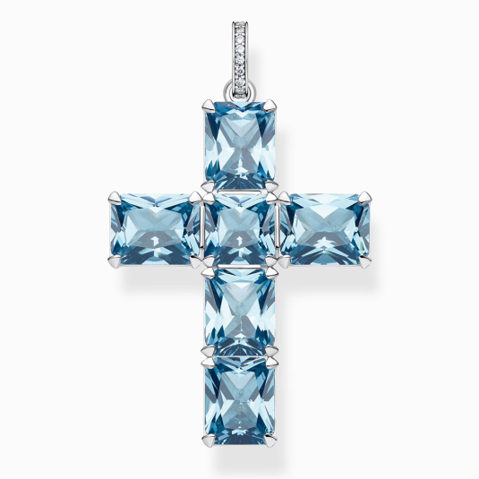 THOMAS SABO medál Cross with aquamarine-coloured stones medál PE922-059-1 ékszer rendelés online