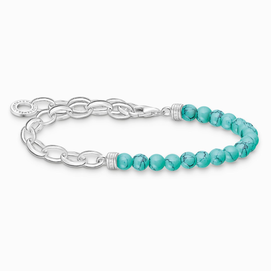 THOMAS SABO charm karkötő Turquoise beads and chain links silver karkötő A2098-404-17 ékszer rendelés online