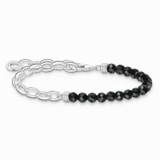 THOMAS SABO charm karkötő Black onyx beads and chain links karkötő A2098-130-11 ékszer rendelés online